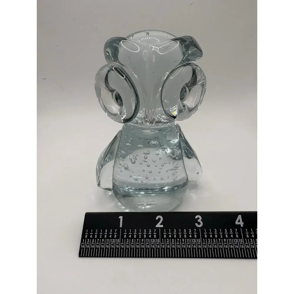 Retro Artisan Clear Blown Art Glass Owl Big Eyes Bubbles 5.5